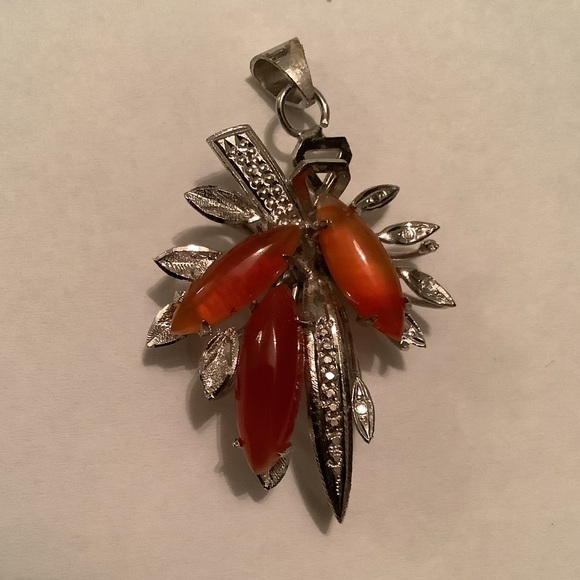 New vintage SILVER autumnal corsage pendant (carnelian?) - Picture 3 of 13